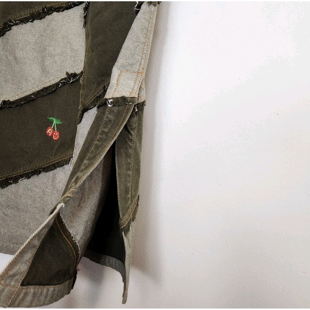 Rare Angel Blue Y2K Patchwork Denim‎ Maxi Skirt Raw Hem Japanese Harajuku 24 XS - Picture 16 of 16